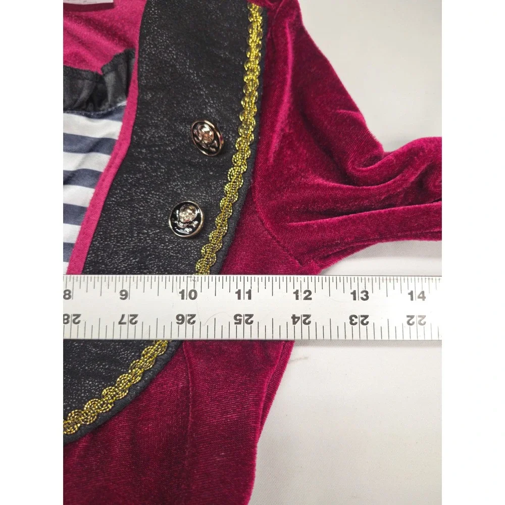 Spirit Halloween Kids Pirate Costume Dress Burgundy Velvet Black Striped Medium